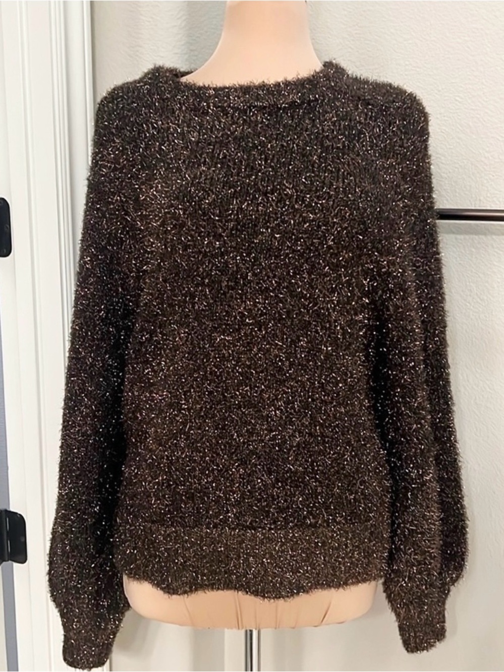 LOFT Bronze Metallic Shimmer Crewneck Sweater NWT Size M